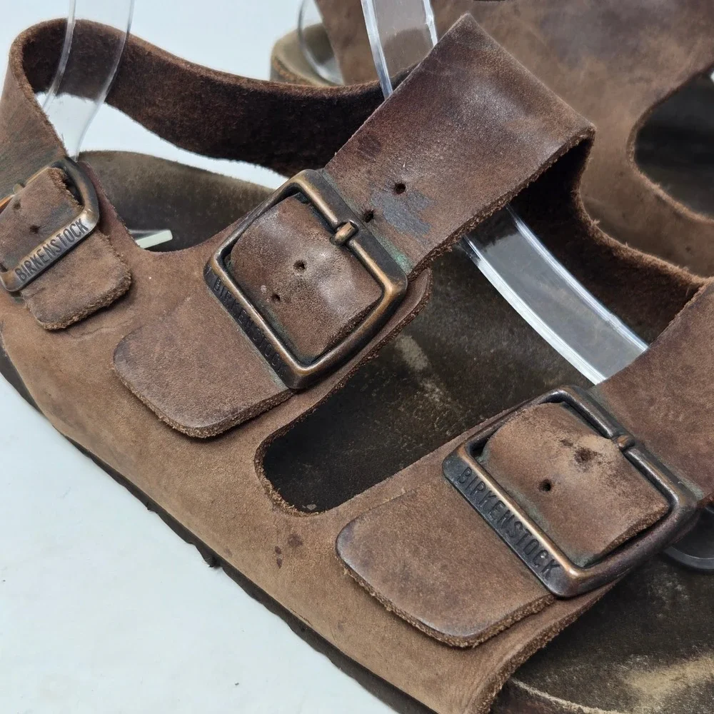Birkenstock Milano Leather Sandals‎ Brown Oiled Leather Backstrap Mens 40 L9 M7